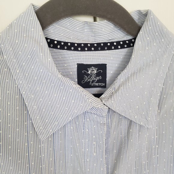 Tommy Hilfiger pleated button up blouse - chambray seersucker - Size L - Picture 6 of 16